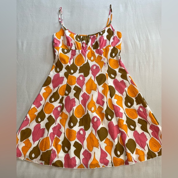 Trina Turk Tropical Dress Fit & Flare Cotton Seashell Vintage Y2K Size 10 NBW - Picture 6 of 11
